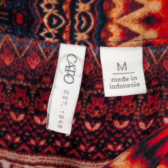 Cato Chiffon High Low Tunic Top Blouse Boho Southwestern Aztec Desertcore Red M - Picture 10 of 12